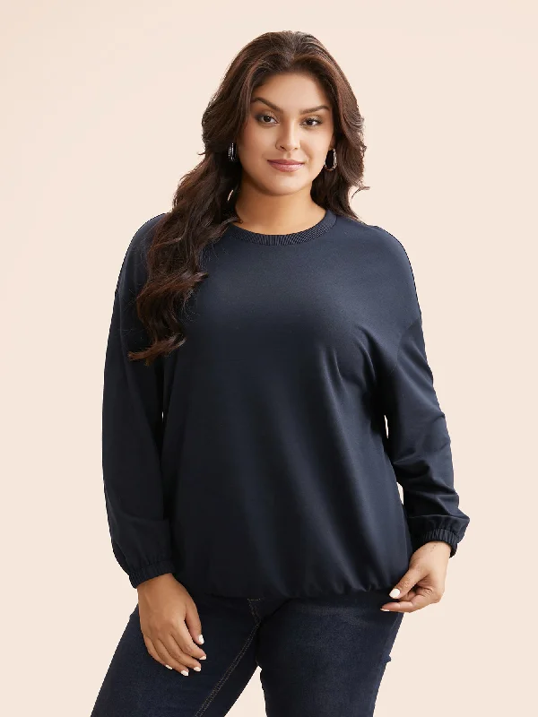 Athleisure Wear Slightly Stretchy Drop Shoulder Sleeve Sweatshirt