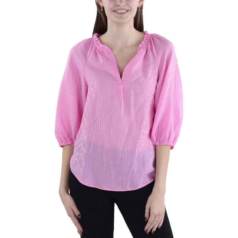 Athleisure Wear Womens Split Neck Pinstripe Blouse