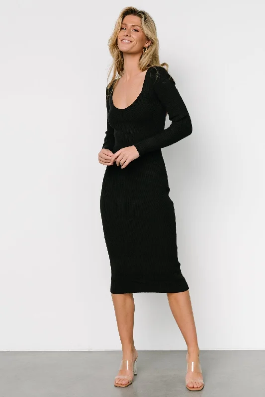 Trendy Women's Wear Eve Ribbed Midi Dress | Black