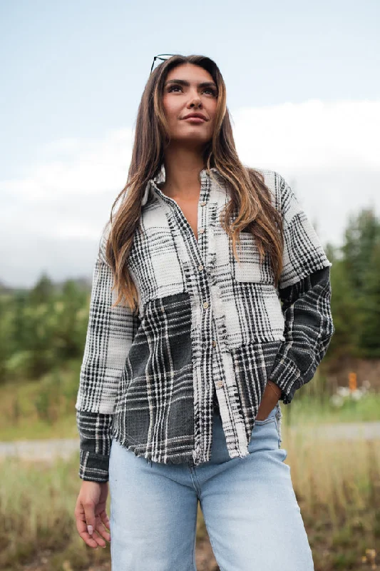 Your Timeless Wardrobe Awaits Keep Your Secrets Ivory Mixed Plaid Shacket FINAL SALE