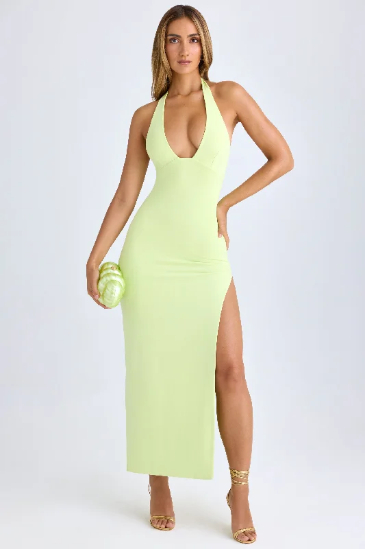 Wardrobe Update Modal High-Split Halterneck Maxi Dress in Matcha Green