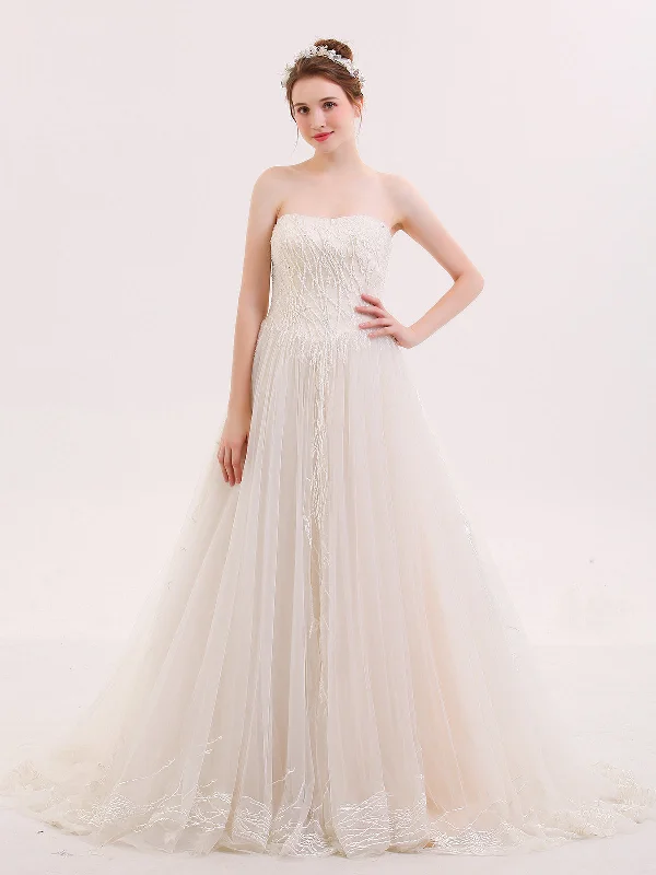 City Fashion Ball Gown Strapless Beaded Wedding Dress-Champagne