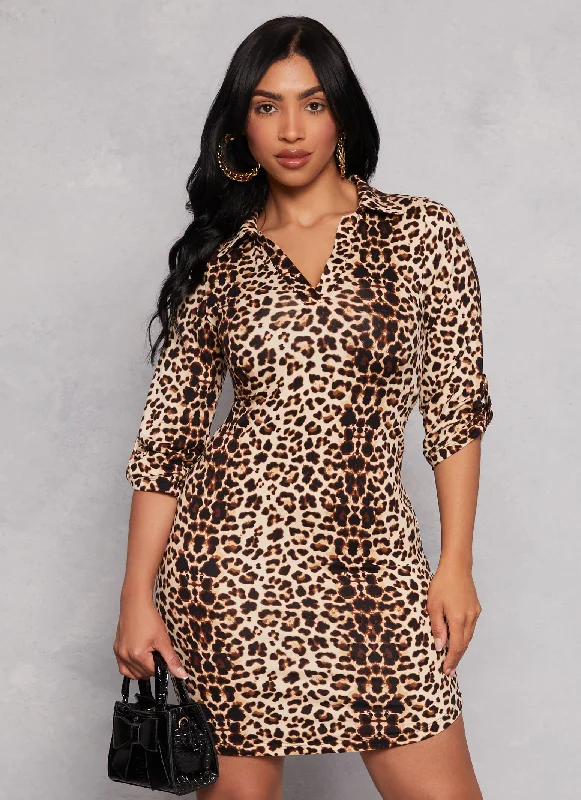 Your Timeless Wardrobe Awaits Leopard Print Johnny Collar Shirt Dress