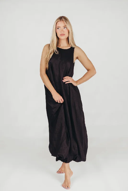 Trendy Women's Wear Collection Charlie Linen-Blend Tank Maxi Dress with Pockets in Black