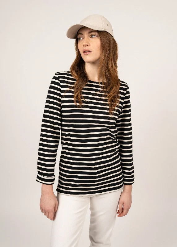 Season Transition Versatile Wear Clearance Minquiers unisex striped sailor shirt - regular fit, in light cotton (NOIR/ECRU)