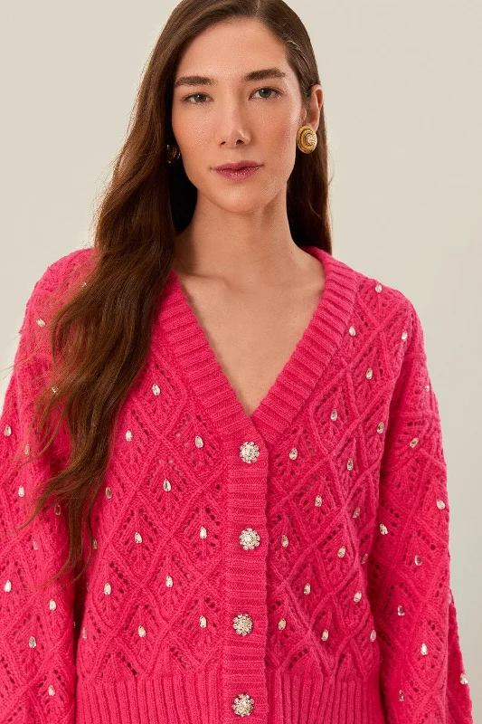 Colorful Clothing Pink Lace Knit Sweater