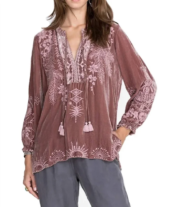 Fashion Forward, Function First Dylan Double Tassel Peasant Blouse In Vintage Rose