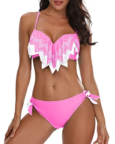 Wardrobe Update Pretty Cheeky High Cut Low Rise Bikini Bottom With Side Ties For Women-Pink White