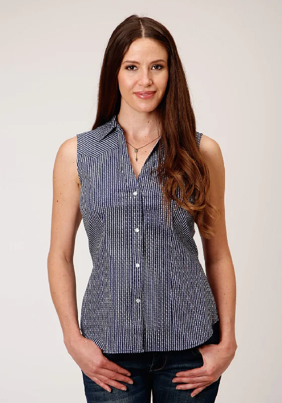 Seasonal Sale Roper Womens Navy Cotton Blend Arrow Roper S/L Shirt