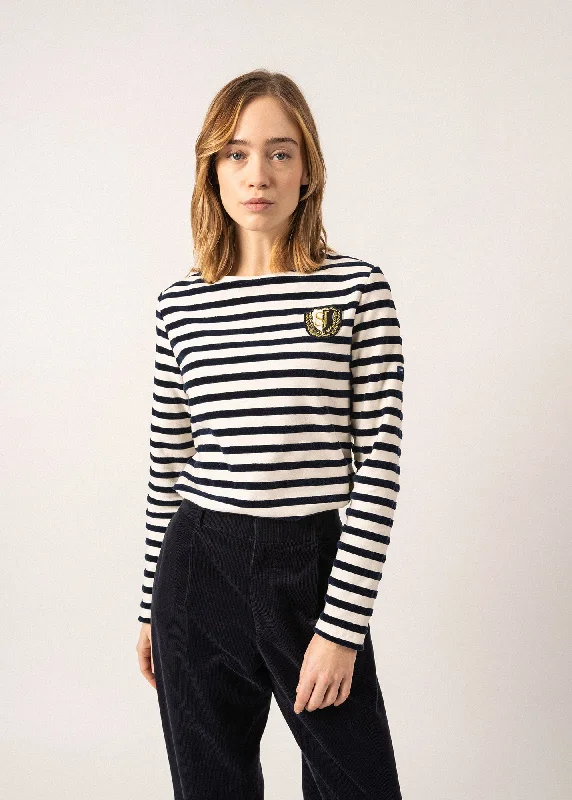 Sustainable Fashion Extravaganza Méridame Campus Breton Shirt - with embroidered SAINT JAMES crest (ECUME/MARINE)