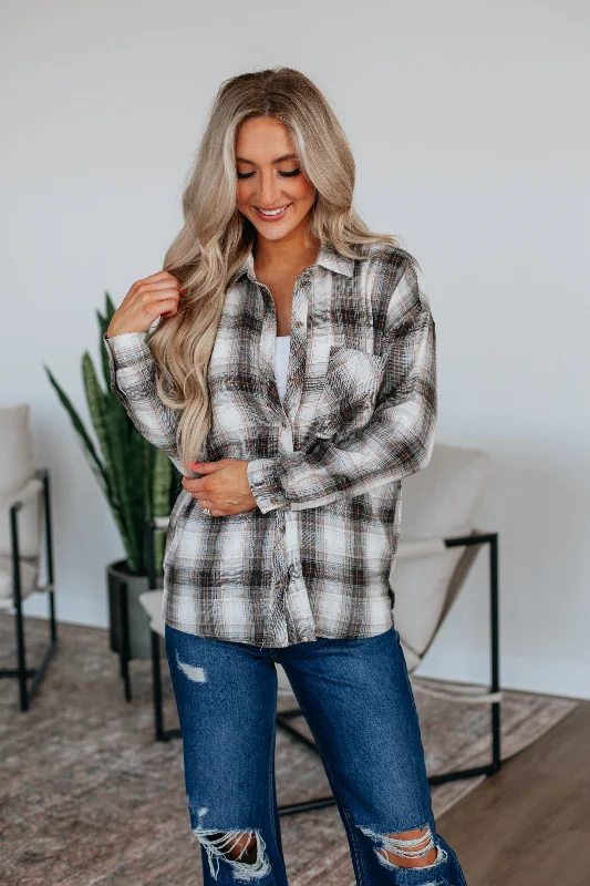 Early Access To Art Deco Styles Sale Cerese Flannel Top - Charcoal