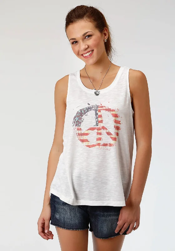 Mid - Week Surprise Roper Womens White Cotton Blend Flag Peace Tank Top