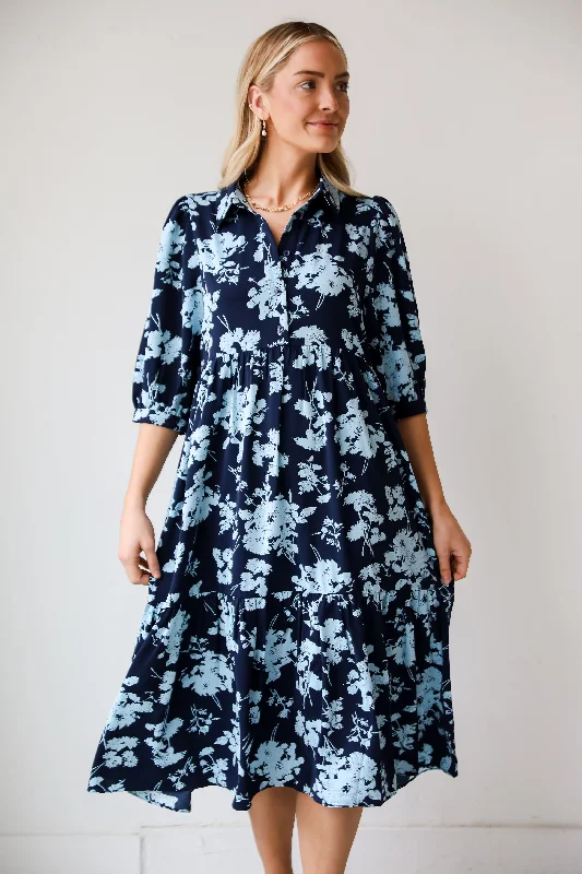 Chic Style FINAL SALE - My Love Story Navy Floral Midi Dress