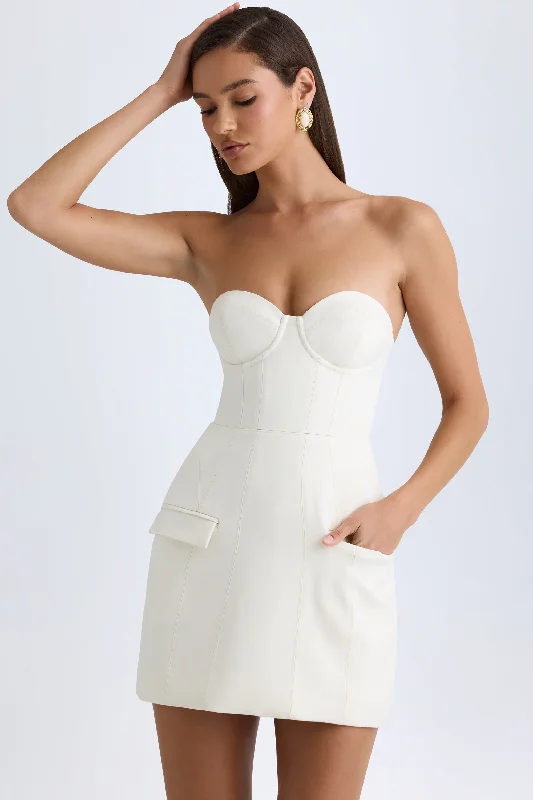 Casual Yet Stylish Separates Strapless Structured Tulip Mini Dress in Vanilla