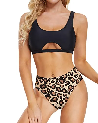 Cool Prices Cheeky Two Piece Bikini Set For Women Underboob Swimsuit-Black And Leopard