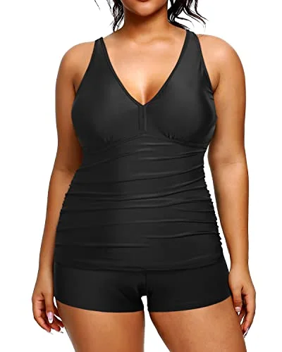 Flash Sale Fever Athletic Plus Size Tankini Shorts Swimsuits For Women-Black