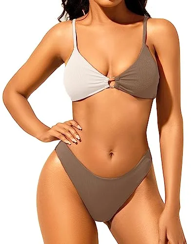 Clearance Sale Two Piece Ribbed Bikini High Cut Cheeky Swimsuit