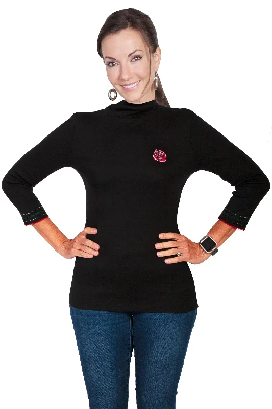 Comfort First Women's Wear Scully Womens Black 100% Cotton Turtleneck Sweater