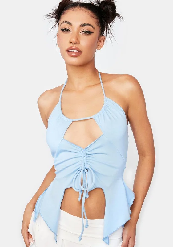 Versatile Wardrobe Essentials Sea Make Them Talk Ruched Halter Top