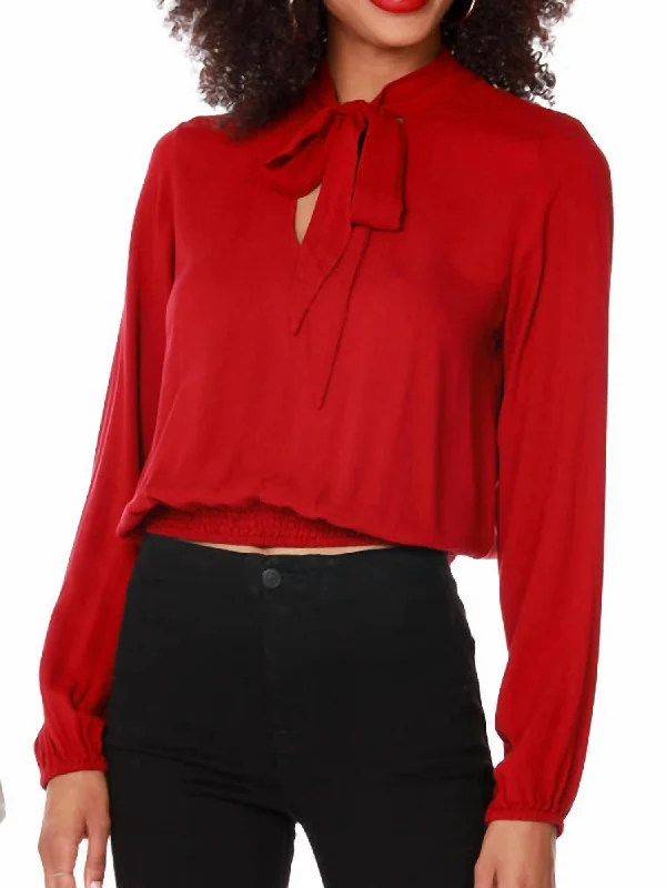 Style Redefined Tie Neck Blouse In Red