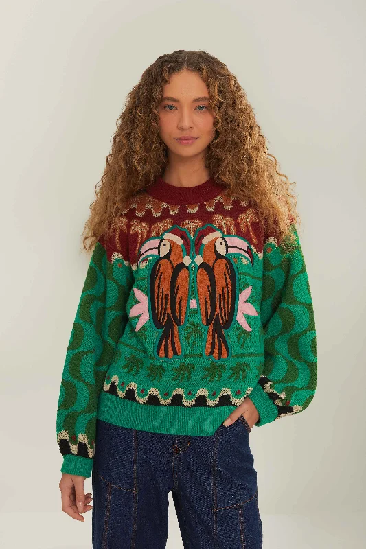 Boutique Styles Green Christmas Toucans Knit Sweater