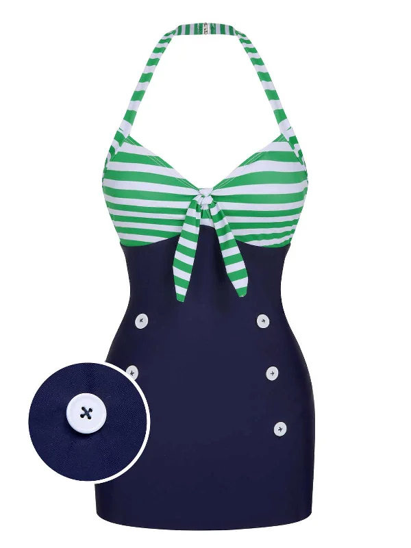 Limited Time Deal 1960s Halter Strips Buttoned One-Piece Swimsuit