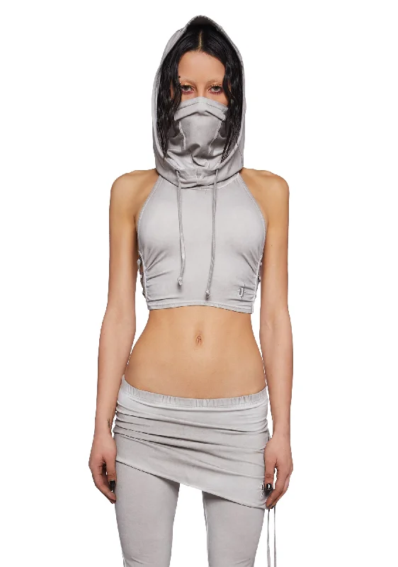 Seasonal Sale Tempo Hooded Crop Halter Top - Light Gray