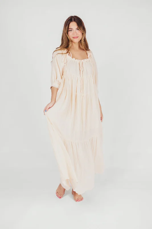 Refined Simplicity Goddess 100% Cotton Babydoll Maxi Dress in Blush - Bump Friendly