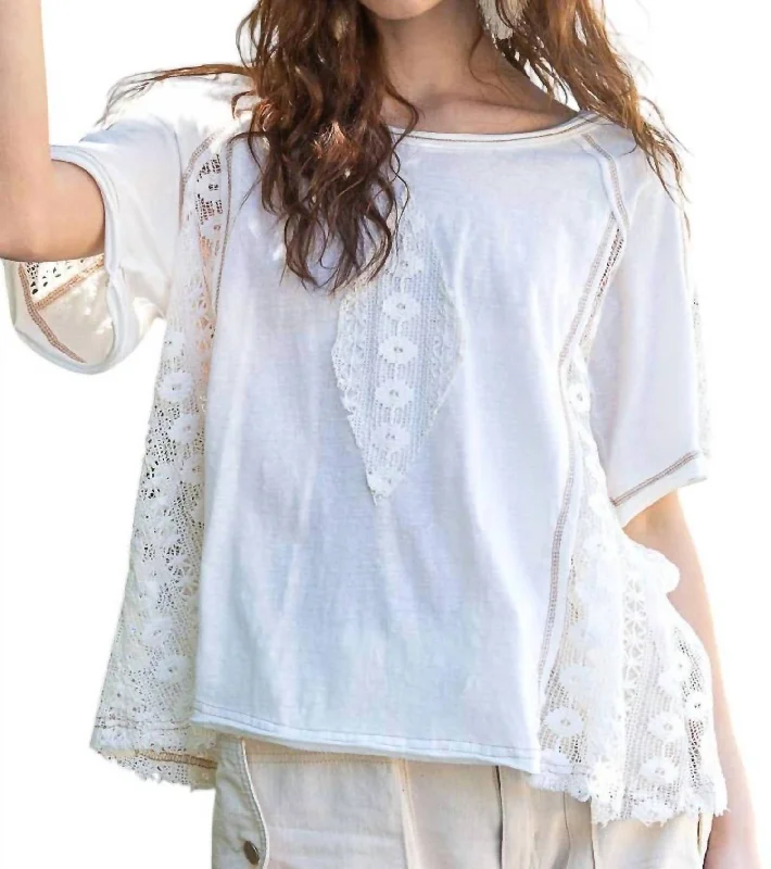 Urban Femme Streetwear Short Sleeve Pull Over Crochet Top In Ivory