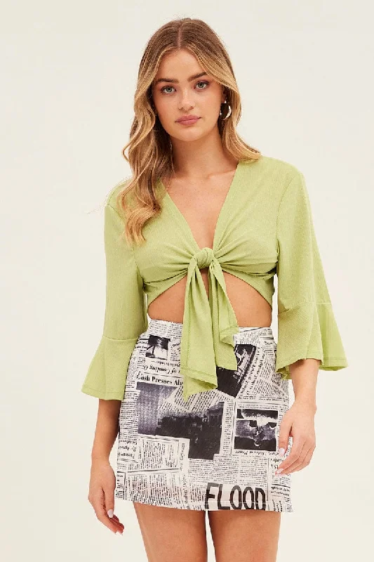 Eco Friendly Fashion Sale Green Crop Cardigan Tie Up