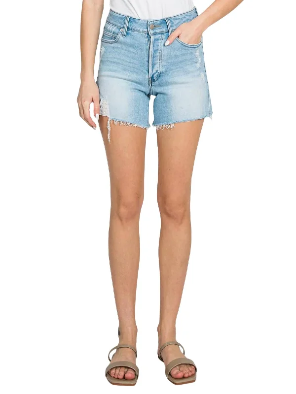 Crazy Discounts, Hurry Up Button Fly Distressed Short In Light Wash