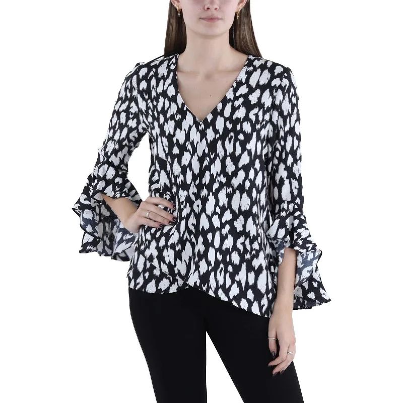 Limited Styles Womens Printed V-Neck Blouse