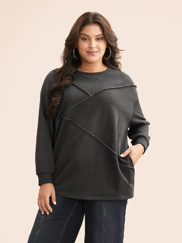 Timeless Elegance Tucked Seam Drop Shoulder Sleeve Sweatshirt