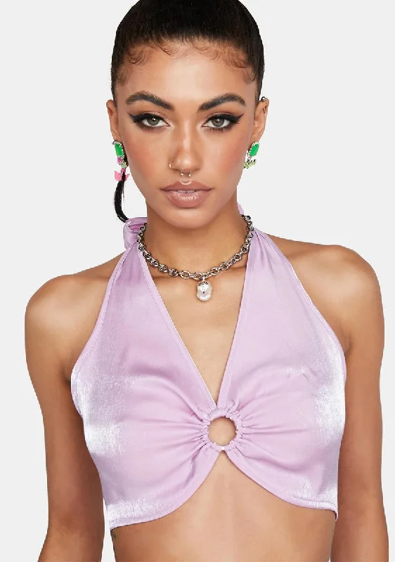 Chic Wardrobe Essentials Shine O-Ring Halter Top