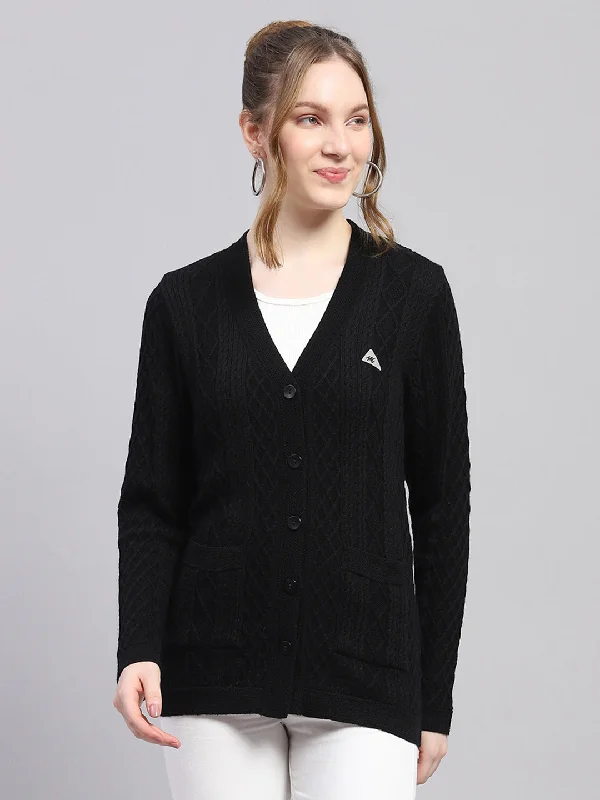 Cool Prices Women Black Self Design V Neck Full Sleeve Cardigan