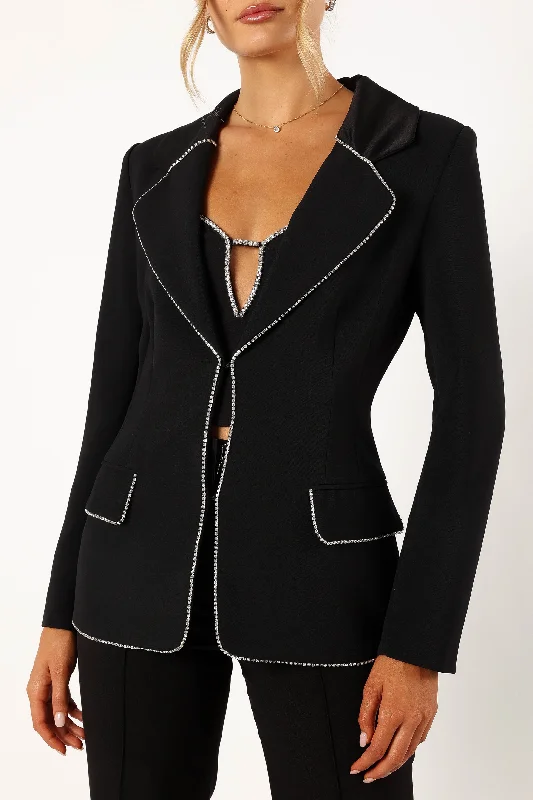 Timeless Elegance Shiloh Crystal Embellished Blazer - Black