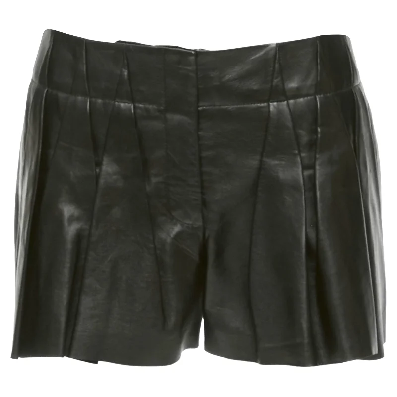 Style Versatile Women's Collection Alexander Wang Lambskin Leather Pleated Front Shorts