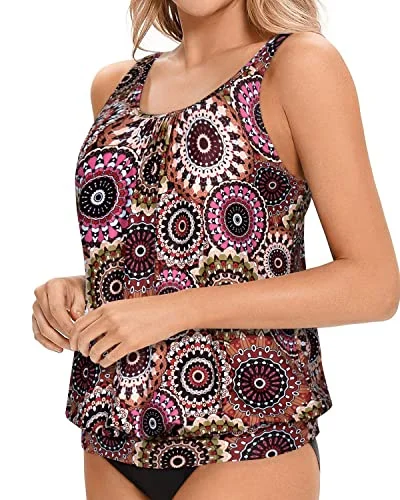 Lightweight Fabric Loose Fit Tankini Swim Top For Women-Mandala