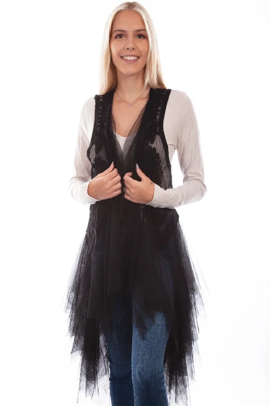 Crazy Price Slashing Scully Womens Black Cotton Blend Tulle Layered Duster