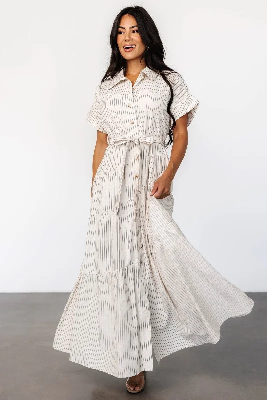 Daily Essentials Covey Button Up Maxi Dress | Cream Stripe