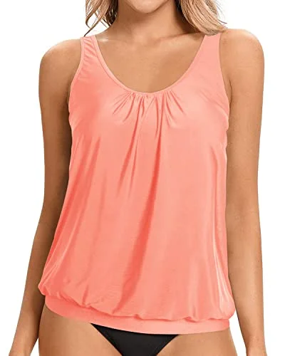 Special Occasion Wear Soft Bra Paddings Modest Tank Top Women's Tankini Tops Only-Coral Pink