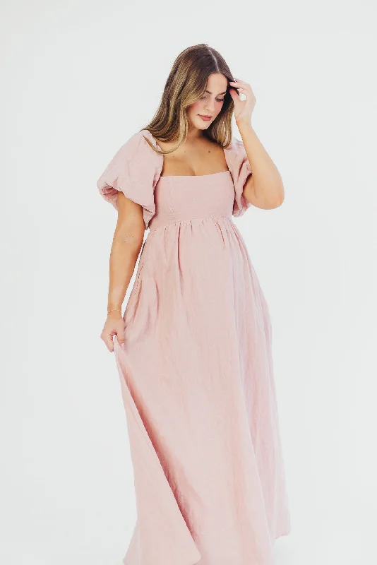 Comfort Meets Fashion Candace Maxi Dress in Sweet Blush - 100% Linen - Bump Friendly