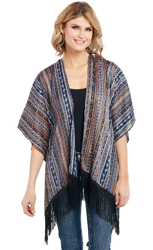 New Arrivals Cowgirl Up Womens Multi-Color Polyester Fringe Hem Kimono Cardigan S/S