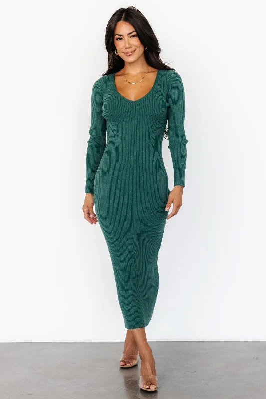 Holiday Glam Kendall Ribbed Midi Dress | Green