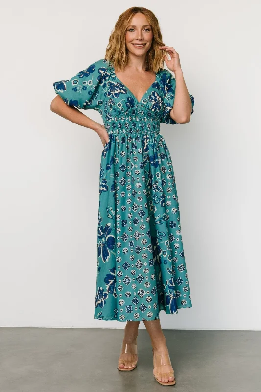 Anniversary Sale Elyse Midi Dress | Teal + Blue Multi