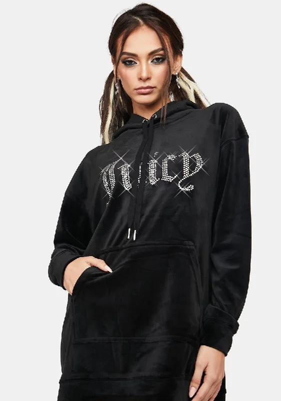 Exclusive Discount Liquorice Big Bling Velour Hoodie Dress