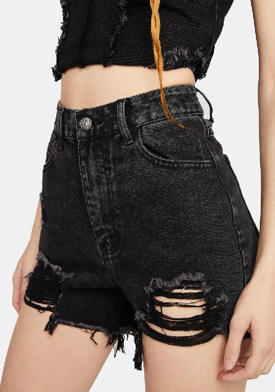 Romantic Date - Night Ensemble Black Wash Distressed Denim Mom Shorts