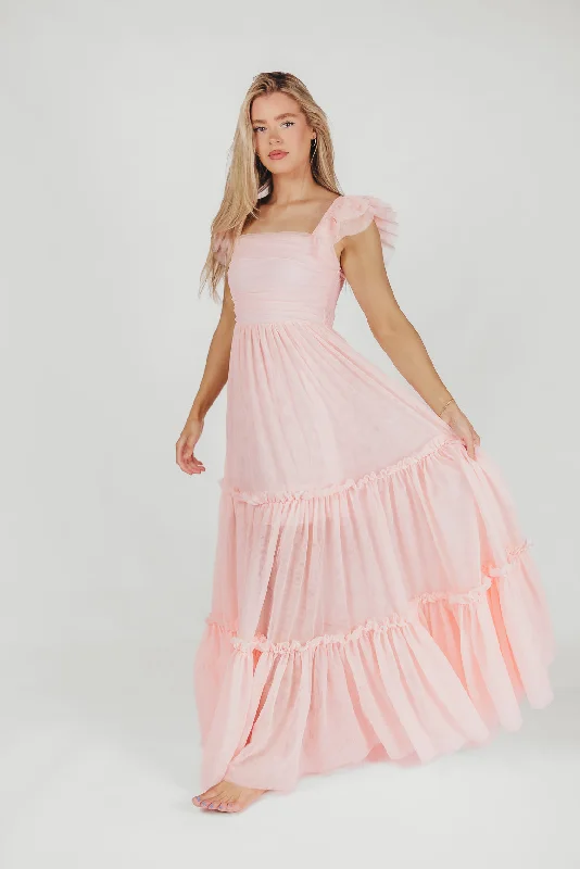 Chic Style, Always In Vogue Bella Tiered Tulle Maxi Dress in Pink Blush - Bump Friendly & Inclusive Sizing (S-3XL)