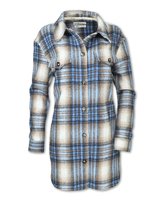 Relaxed Style W's Blue Plaid Shirt Jacket