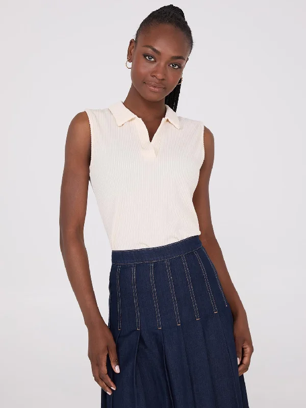 Shop Our Looks Sleeveless Johnny Collar Ribbed Top